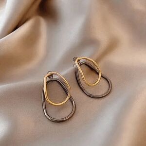 2/$21 Ladies Gold Black Double Earrings